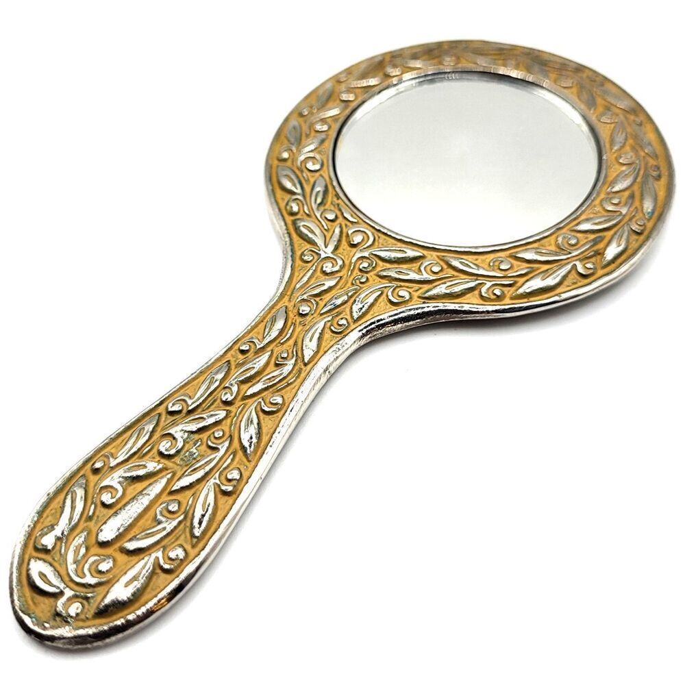 Antique Ornate Silver Plated Hand Mirror Vanity 5.5in